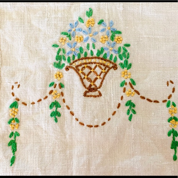 Vintage Hand Embroidered Linen Lace Dresser Scarf - Picture 4 of 11